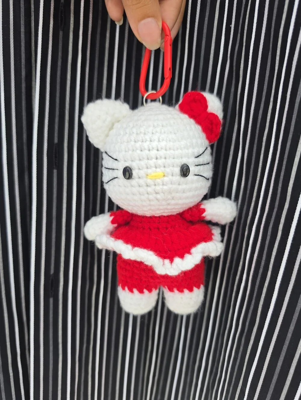 Hand Knitted Red and White Crochet Kitty Charm